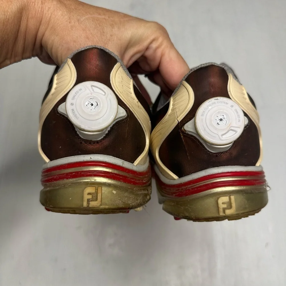 FootJoy FJ Sport BOA 53224 Men’s Golf Shoes 9.5M White Red Brown Spiked